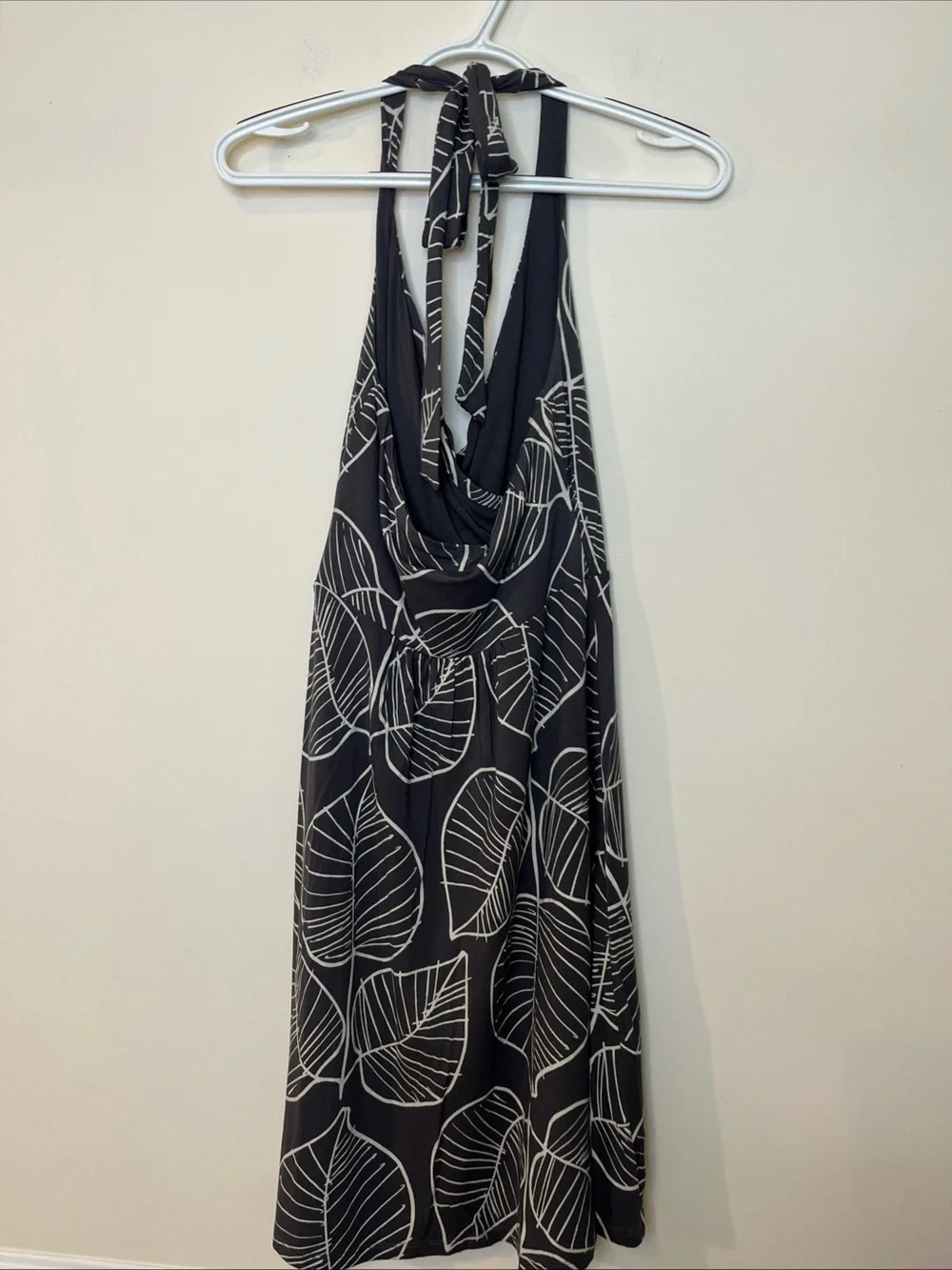 Women’s Boden Gray White Leaf Halter Dress Size 4P Summer Beach Resort
